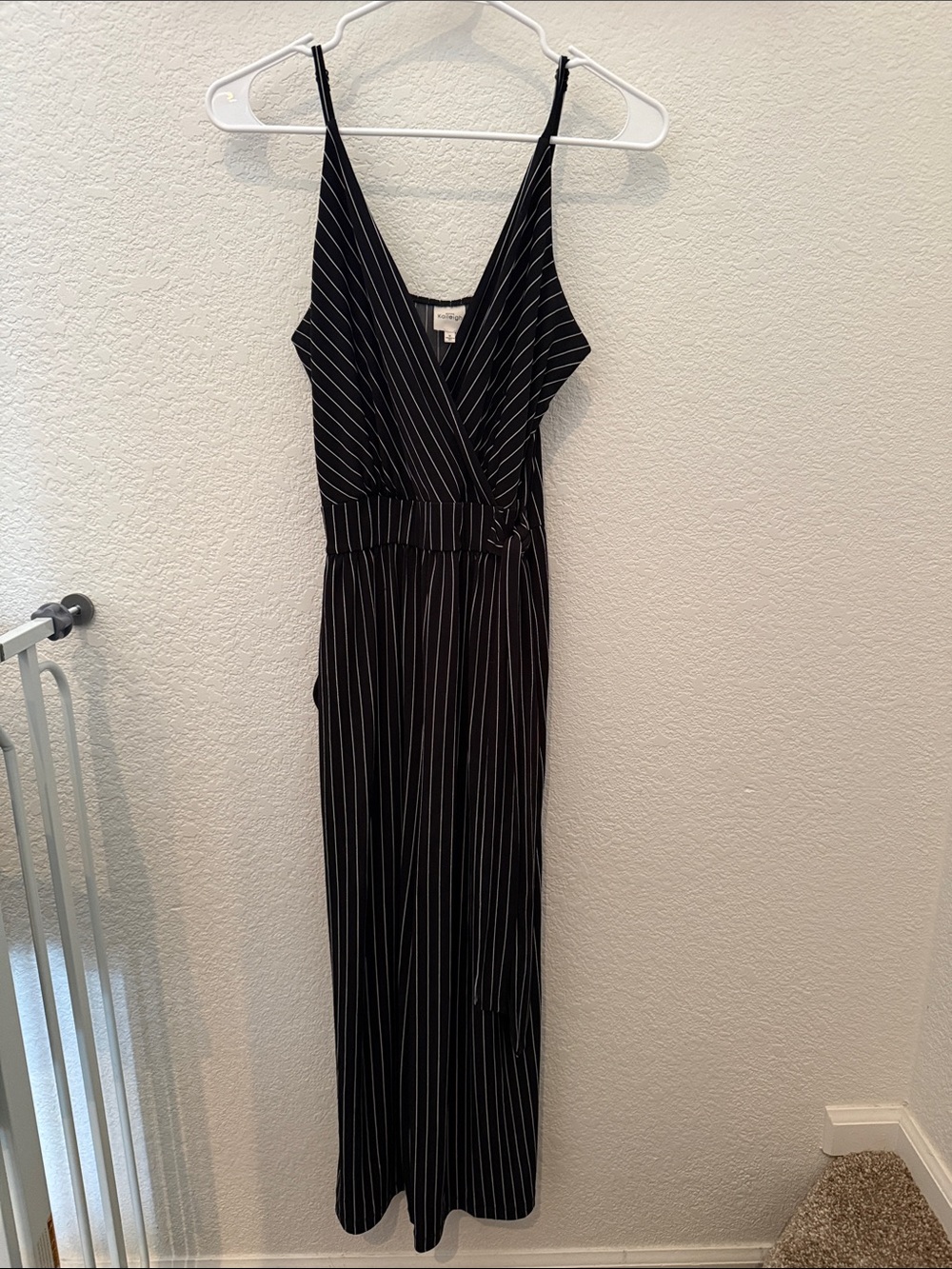 Kaileigh Black and White Pinstripe Wrap Maxi Dress